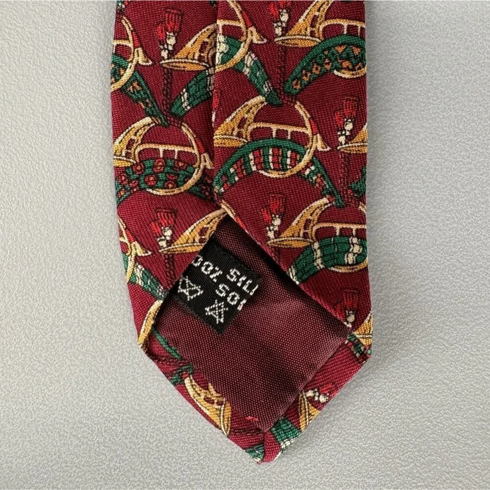 Vintage Salvatore Ferragamo Men's Hunting Horn Silk Tie Red Novelty 3.5